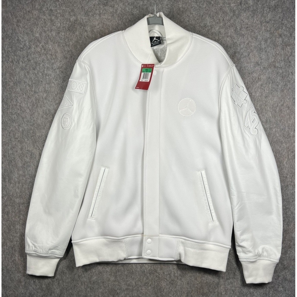 Nike Air Jordan XX 20 Westbrook Leather Varsity Jacket Triple White XL NWT